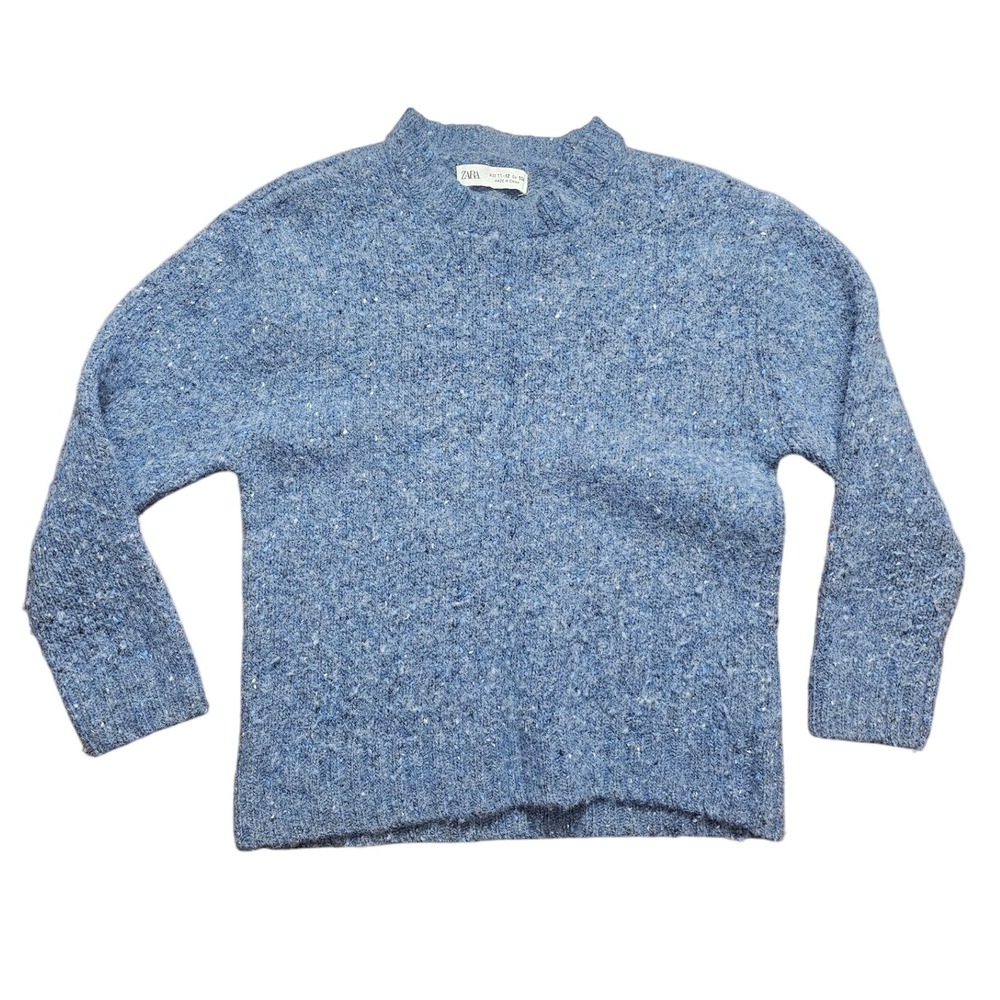 Zara Kids Blue Speckled Knit Alpaca Wool Blend Sweater Size 11-12